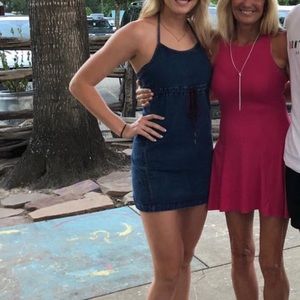 90’s vibe, fitted, blue jean dress!